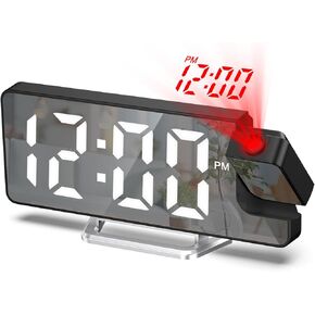 ORIA Projection Alarm Clock, 7.9'' Digital Alarm Clock with 180° Rotatable Projector, LED Alarm Clock with Temperature, 4-Level Dimmer, 12/24H, Snooze, for Home, Bedroom Ceiling, Living Room