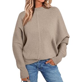 LILLUSORY Women's Oversized Mock Neck Sweaters Trendy Pullover 2024 Fall Outfits Knit Batwing Winter Tops