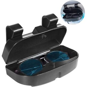 Car Visor Sunglass Case Holder Clip, Eye Glasses Storage Box with Double Card Slots Car Sunglasses Organizer Mount General for All Car Models (Black)