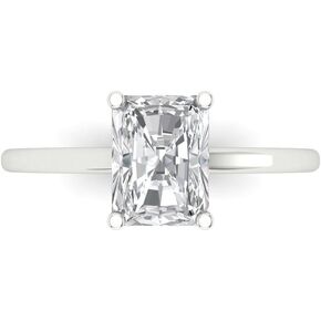 Clara Pucci 2.0 ct Emerald Cut Solitaire Genuine Lab Created White Sapphire Bridal Designer Anniversary Engagement Ring 14k White Gold