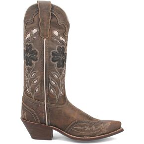 Laredo Womens Zuri Leather Floral Embroidered Snip Toe Casual Boots Mid Calf Low Heel 1-2" - Brown