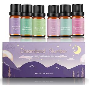 Essential Oils for Diffusers For Home - Dreamland Slumber Aromatherapy Oils Set for Humidifiers, 6x10ml - Essential Oil Blends Including Lavender, Cedar, Sweet Orange, Geranium, Roman Chamomile
