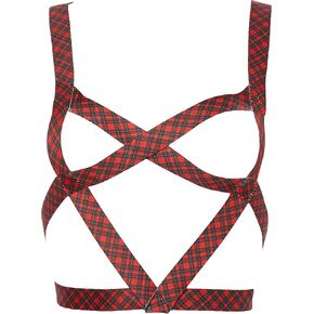 Daisy corsets womens Red Plaid Stretchy Body Harness Top