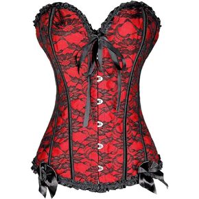 Corset Tops for Women, Plus Size Women Floral Lace Corsets Pleated Trim Overbust Waist Sexy Lingerie