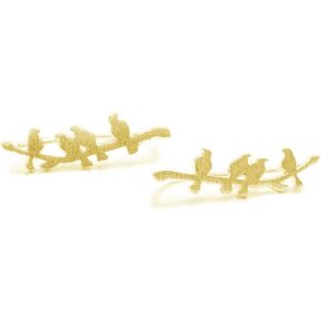 Bird Ear Cuff Wrap Crawler Climber Earrings for Women Girls S925 Sterling Silver Brushed Little Birds Stand on Tree Branch Stud Clip on Post Pin Earrings Delicate Lightweight Jewelry