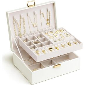 Vlando 2 Layer Jewelry Box Large Jewelry Organizer for Women Removable Jewelery Tray for Necklace Earrings Rings Bracelets Jewelry Boxes Mothers Day Gifts for Mom Wife (Light Pink)