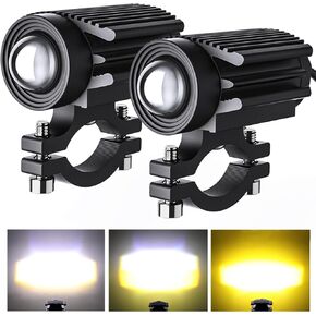 DAUERHAFT Motorcycle Driving Lights, 2pcs Yellow White Bi Colour 6000LM 60W LED Motorcycle Driving Fog Lights, Aluminum Alloy Mini LED Headlights, for Motorcycle Truck ATV SUV