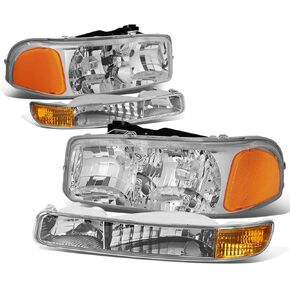 DNA MOTORING HL-OH-SIE994P-CH-CL1 Chrome Housing Clear Corner Headlights Compatible with 99-07 Sierra / 00-06 Yukon XL 1500 2500