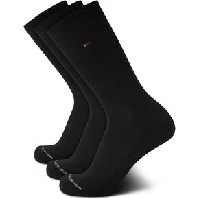Tommy Hilfiger Mens Athletic Socks Cushion Crew Socks (3 Pack), Size 7-12, Black