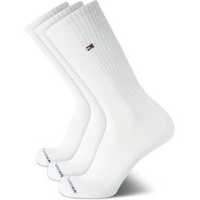Tommy Hilfiger Mens Athletic Socks Cushion Crew Socks (3 Pack), Size 7-12, White