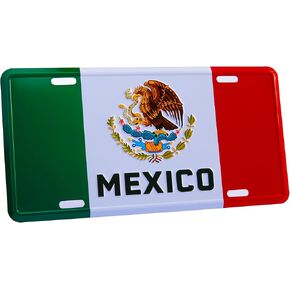 Mexico Flag License Plate - Metal Embossed Mexican Car Tag Sign Bandera de México