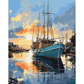 CaptainCrafts Paint by Number for Adults, DIY Oil Painting Paint by Numbers Home Decro Landscape 16x20 INCH (Sailing Home, Frameless)