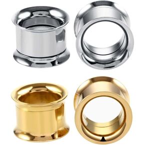 NewZenro Gold Silver Plated Ear Tunnels Plugs Expander Gauges Stretcher Double Flared Earrings Screw Stainless Steel Hypoallergenic Body Piercing Jewelry Personalized Gifts Men Women Bff 2Pairs Set