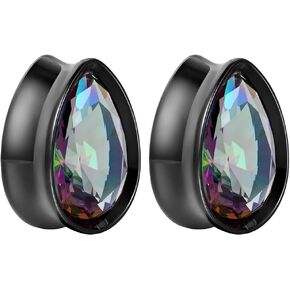 PUNKYOUTH Surgical Steel Teardrop Zircon Double Flared Ear Tunnels and Plugs Stretcher Expander Sold As Pair Gauge 8mm-25mm