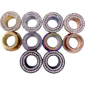 2 PCS Crystal Ear Gauges with Double Row CZ, Colored Ear Plugs with screw, Tunnel Stretcher Piercing Jewelry gauge 6g to 5/8''