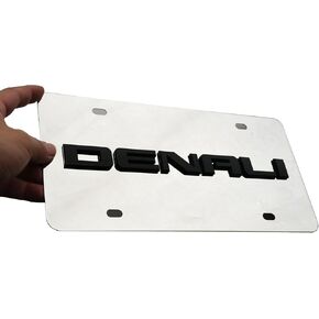 1x Denali 3D Nameplate Emblem Mirror Chrome Metal Stainless Steel License Plate Replacement for Denali (Glossy Black)