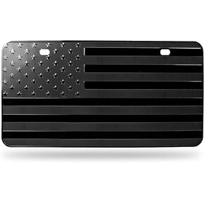 American Flag USA Monochrome License Plate- Zento Deals Patriotic Novelty Premium Quality Durable Black Metal Embossed USA Flag, Waterproof and Dustproof Plate (Black)