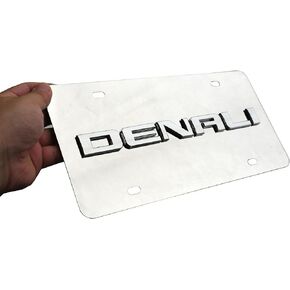 1x Denali 3D Nameplate Emblem Mirror Chrome Metal Stainless Steel License Plate Replacement for Denali (Glossy Black)