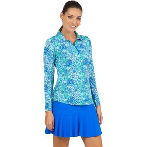 IBKUL Athleisure Wear واقي من الشمس UPF 50+ Icefil Cooling Tech رذاذ طلاء طباعة قابل للتعديل طول كم طويل بولو - 48542 طلاء بخاخ أزرق/أخضر XS in Kuwait