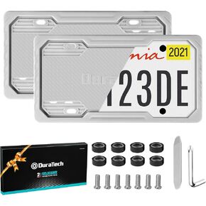 DURATECH Silicone License Plate Frames, Rust Proof Plate Cover for Car, Rattle Proof Plate Protector with Installation Tool Kits, Waterproof License Plate Holder for Extreme Weather (2Pc, Black)