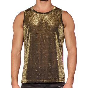 Lars Amadeus Glitter Tank Top for Men's Slim Fit Sleeveless Disco See Through Sparkly Vest