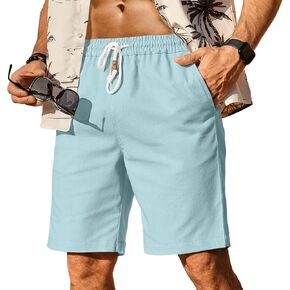 Men's Linen Shorts Summer Beach Shorts for Men Elastic Waist Drawstring Shorts