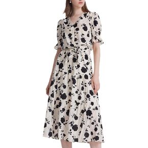 2 Piece Skirt Sets for women Classic Business Outfits Puff Sleeve V Neck Acetate Rose Printed Blouse and Maxi Skirts