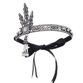 GORTIN 1920's Flapper Headband Inspired Leaf Headpiece Rhiestones Head Bands Pearl Tassel Headdress Cocktail Party Bride Wedding Flapper Hair Accessory for Women and Girls (Gold)