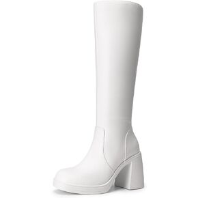 DREAM PAIRS Women's Knee High Boots Square Toe Chunky Block Heel Side Zipper Platform Gogo Boots