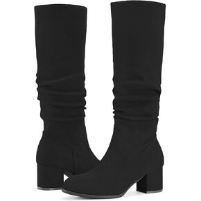 Shoe'N Tale Women's Knee High Boots Chunky Heel Pointed Toe Suede Slouch Winter Shoes with Side Zipper