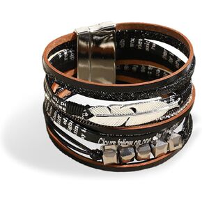 Long tiantian Leather Wrap Bracelets for Women Trendy Pulseras para Mujer Feather Bracelet Boho Jewelry for Women Bangle Cuff Bracelets for Women Gifts for Women