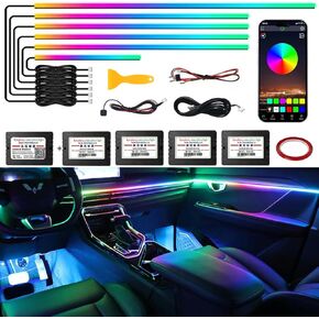 شريط إضاءة LED داخلي للسيارة من الأكريليك Dreamcolor، RGB 6 في 1 سيارة إضاءة محيطة مع تطبيق لاسلكي، 175 بوصة 600 LED مجموعة مصابيح LED لمزامنة الموسيقى، 16 مليون مصباح داخلي للسيارة