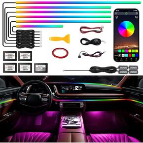 Dreamcolor Acrylic Interior Car LED Strip Light,RGB 6 in 1 Ambient Lighting Car with Wireless APP,175 Inches 600 LED Music Sync Car Led Lights Kits,16 Million Car Interior Lights