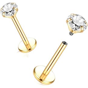 أقراط Oveta من التيتانيوم بظهر مسطح من أجل ثقب غضروف الزنمة للمجوهرات ذات حلقات الأنف الملولبة داخليًا 18 جرام 16 جرام، فضي/ذهبي، قطعتان in Kuwait