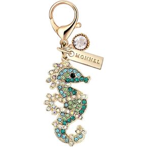 MC442 Crystal Little Seahorse Lobster Clasp Charm for Women with Velvet Bag (Green,1 Piece)