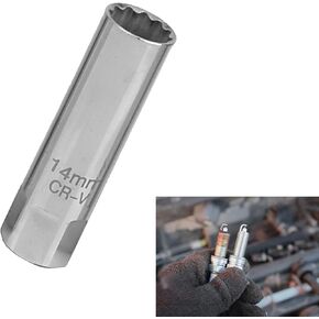 1 PC Car Spark Plug Socket Wrench, 8/3" Interface 12-corner 14mm Ultra-thin Spark Plug Socket Disassembly Tool, Thin-walled CR-V Steel with Leaf Spring, Universal for Car Motorcycles (Silver)