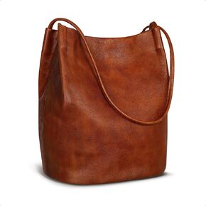 Iswee Leather Shoulder Bags for Women Vintage Tote Bag Ladies Purses and Handbags Soft Everyday Bucket Purse for Work