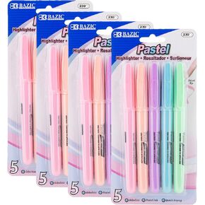 BAZIC Neon Highlighter Assorted Color Pen Style, Chisel Tip Broad Fine Line Highlighters Unscented (5/Pack), 1-Pack