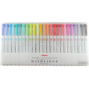 〈New〉ZEBRA Mildliner Water-based Marker, Twin tips (Bold and Fine), Assorted Pastel Color, 25 Colors Set (WKT7-25C)