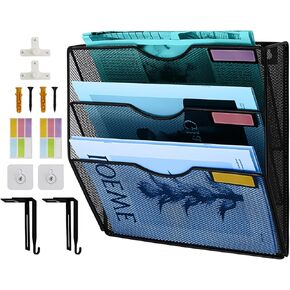 1 Pocket File Holder Organiser Hanging, Magazine Rack For Wall, Wall Mounted File Organiser Rack, Hanging Wall File Organizer A4, Mesh Wall File Organiser, Filing Tray, Document Holder