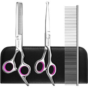 Dog Grooming Scissors for Dogs with Safety Round Tips, 5 in 1 Dog Scissors for Grooming, Curved Dog Grooming Scissors,Professional Pet Grooming Shears Set for Dogs and Cats in Kuwait