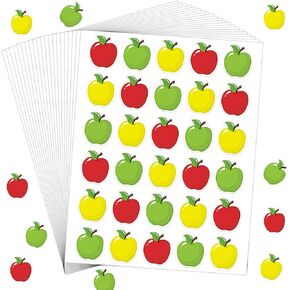 600 PCS Apple Stickers for Kids Crafts, Red Green Yellow Apple Stickers for Teachers Reward, Apple Stickers for Back to School Fall Autumn Classroom Decorations, 1.5 Inches