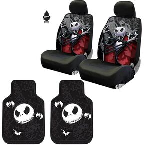 Plasticolor Nightmare Before Christmas Jack Skellington Ghostly Car Truck SUV Seat Covers Heavy Duty Rubber Floor Mats Bundle Set