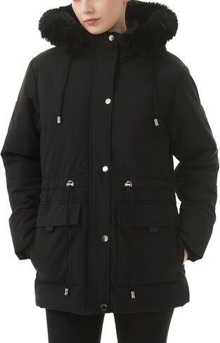 معطف منتفخ شتوي دافئ للنساء من MOERDENG جاكيت سميك مبطن بالصوف من الفرو الصناعي غطاء رأس قابل للفصل سترة ثلجية in Kuwait