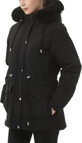 معطف منتفخ شتوي دافئ للنساء من MOERDENG جاكيت سميك مبطن بالصوف من الفرو الصناعي غطاء رأس قابل للفصل سترة ثلجية in Kuwait