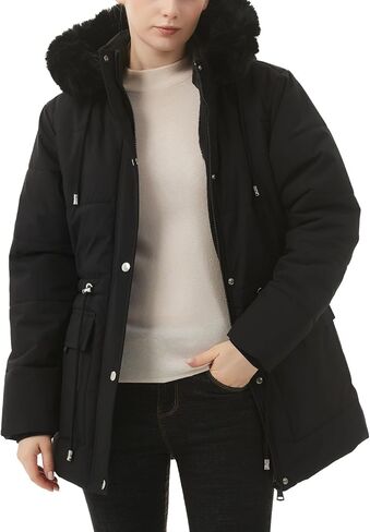 معطف منتفخ شتوي دافئ للنساء من MOERDENG جاكيت سميك مبطن بالصوف من الفرو الصناعي غطاء رأس قابل للفصل سترة ثلجية in Kuwait