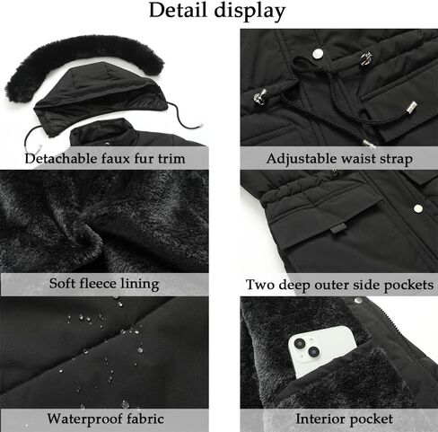 معطف منتفخ شتوي دافئ للنساء من MOERDENG جاكيت سميك مبطن بالصوف من الفرو الصناعي غطاء رأس قابل للفصل سترة ثلجية in Kuwait