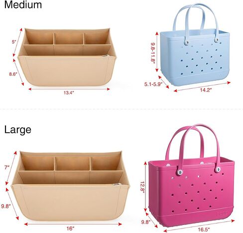 Rubber Beach Bag Organizer Compatible with Bogg Bag, Felt Insert Divider Pouch Zipper for Bags Accessories in Saudi Arabia