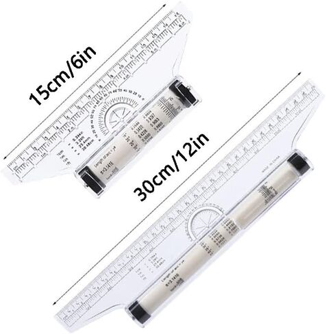 1 قطعة 6 بوصة و1 قطعة 12 بوصة قياس مسطرة دوارة بلاستيكية متعددة الأغراض رسم مسطرة دوارة متوازية طائرة شراعية متوازية لقياس صياغة مدرسة الطالب والمكتب (J03-2) in Kuwait