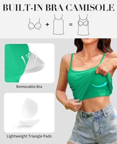 V FOR CITY Ribbed Camisole Tops for Women with Built-in Bra Adjustable Straps Cami Scoop Neck Side Ruched Layering Tanks in Saudi Arabia